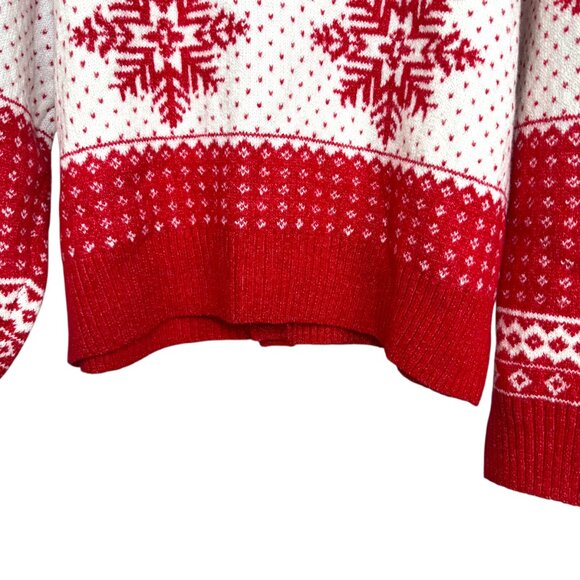 Old Navy red & white reindeer & snowflakes sweater button front Size XL - Picture 15 of 15